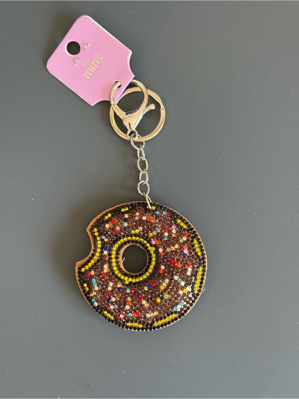 Mint Rhinestone Donut Keychain Bag Charm NWT Strawberry - Picture 4 of 6